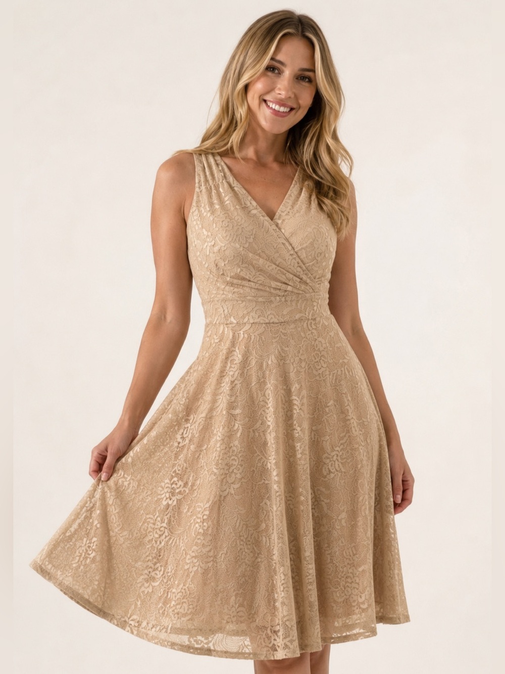 50s-60s Vintage Style Sleeveless Stretchy Lace Swing Party Dress